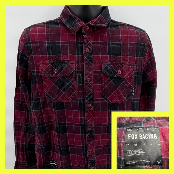 Fox Racing Other - Fox Racing Flannel Shirt Mens MD Burgundy Black Plaid Long Sleeve Button Up